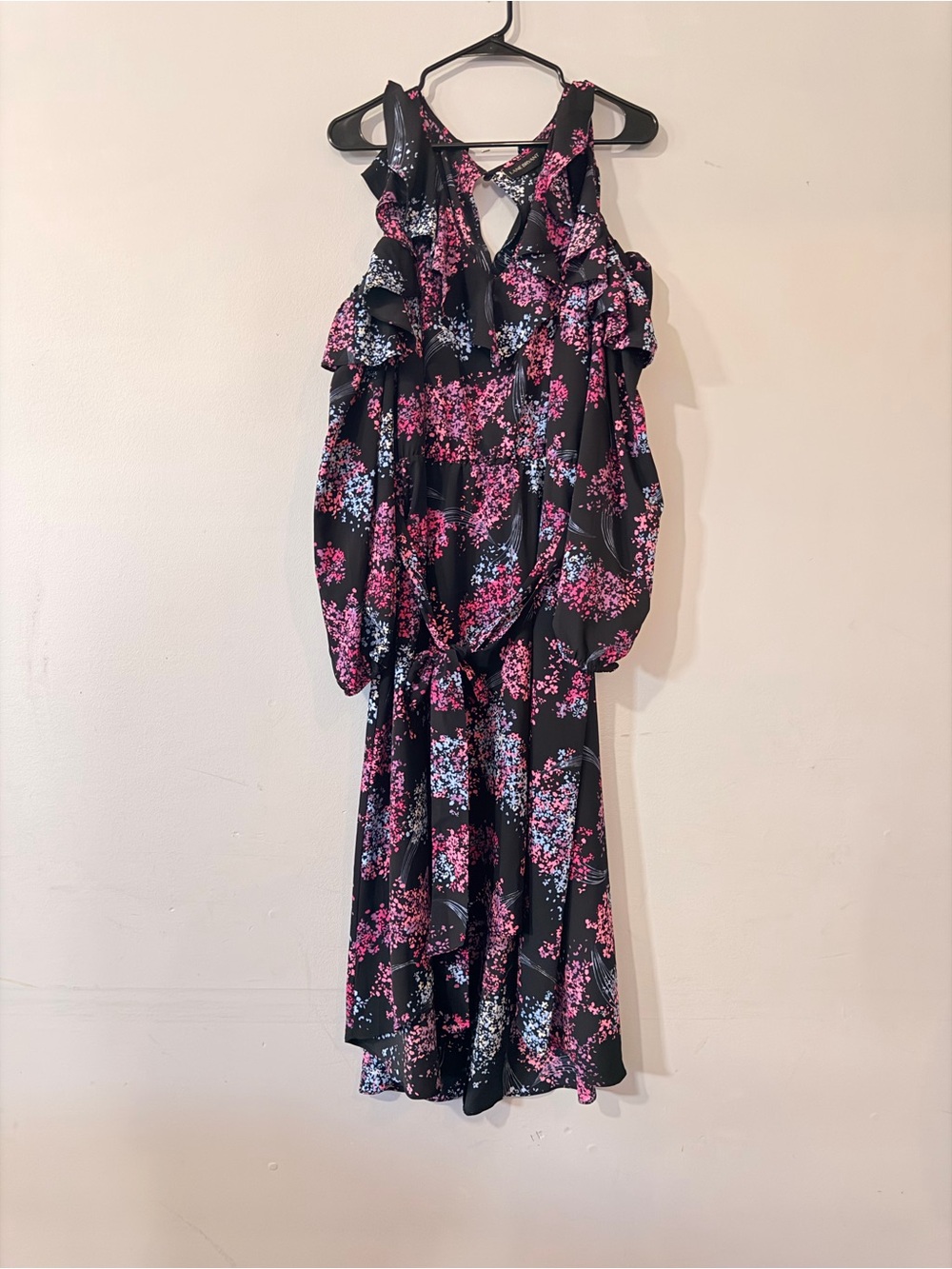 Black Floral Cold-Shoulder Dress